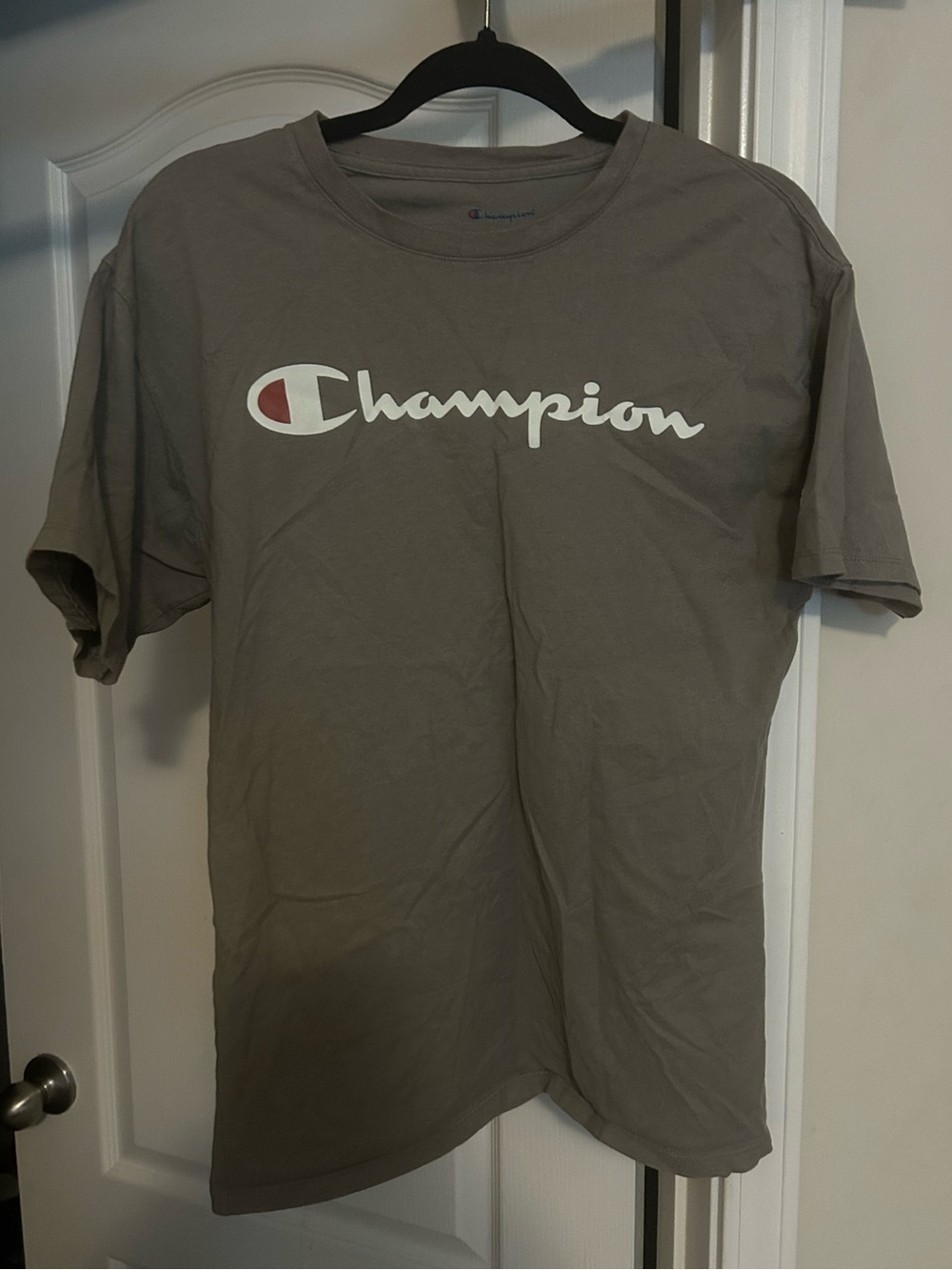 Champion Men's Logo T-Shirt in Taupe and White